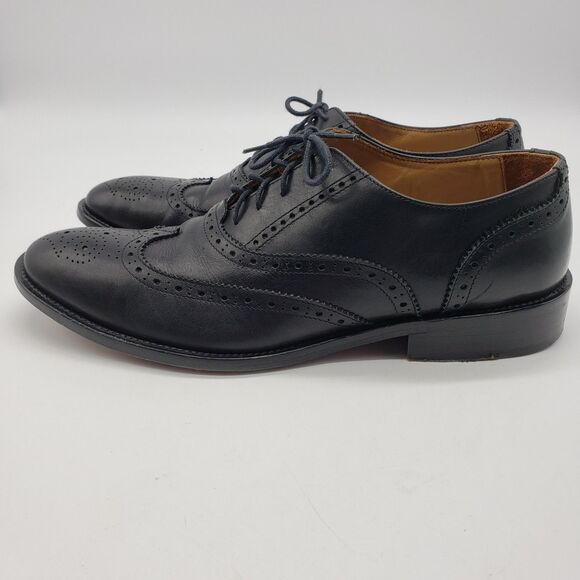Barneys New York Shoes Men US 10 Black Wingtip Brogue Oxford Made Italy Lace Up - Picture 4 of 12
